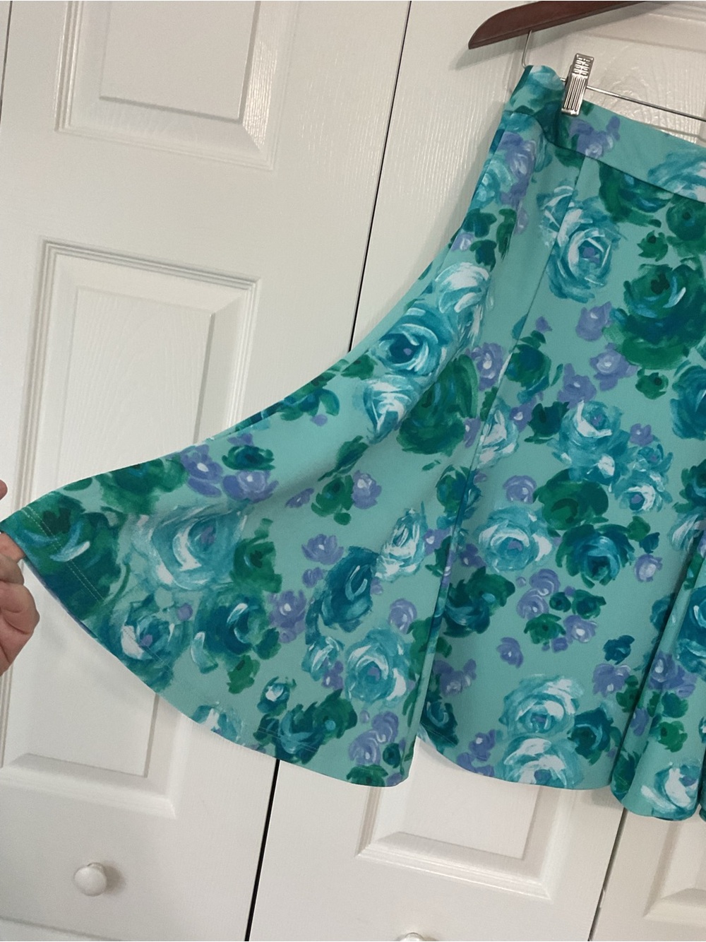 Issac Mizarahi Floral Swing Skirt - Aqua Teal - Picture 3 of 13